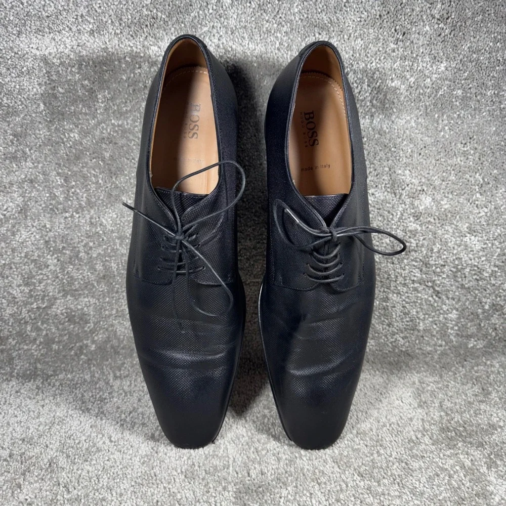 Hugo Boss Derby Shoes Black Micro Textured Leather Made in Italy‎ Mens 11